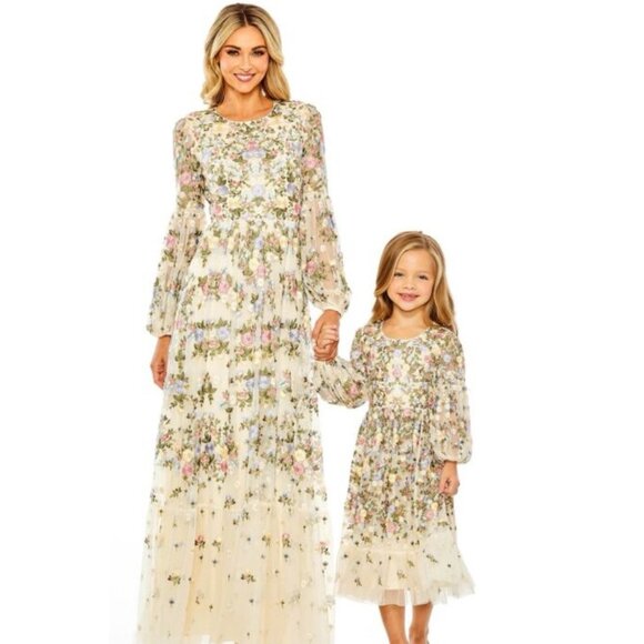 Mac Duggal Girls Dress Size 4 Pageant Heavily Embroidered Ivory Pink Floral 3153 - Picture 3 of 13